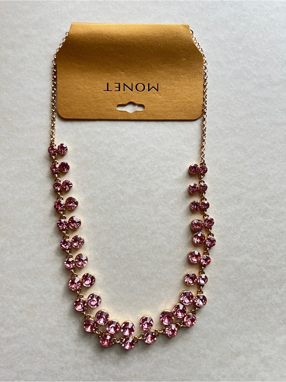 Monet Rose Pink Crystal Necklace with Gold-Tone Chain